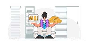 Adam yapay zekayı modaya uygun vektör illüstrasyonunda tutuyor..