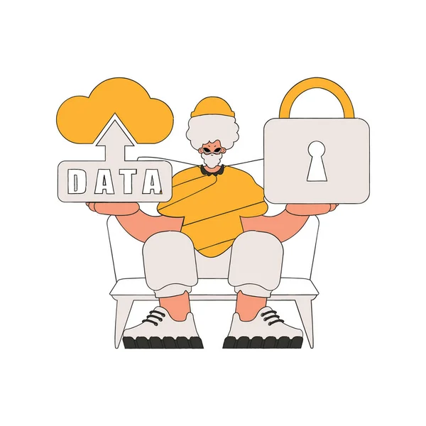 Person Mit Cloud Speicher Und Vorhängeschloss Symbolisiert Datensicherheit — Stockvektor