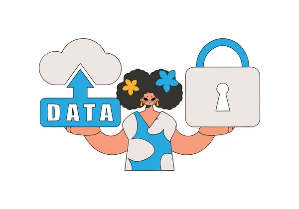 Mädchen Mit Cloud Und Gesperrten Daten — Stockvektor