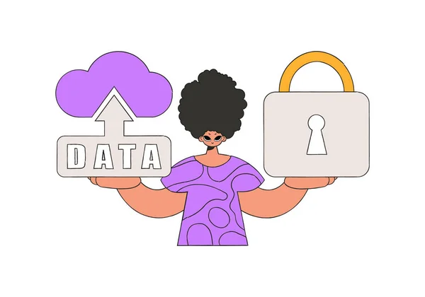 Person Mit Cloud Und Vorhängeschloss Bewahrt Wertvolle Daten — Stockvektor