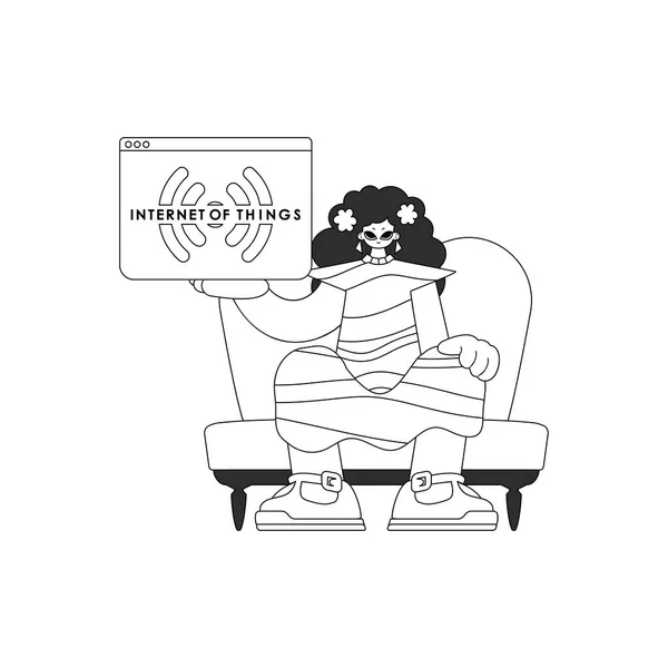 Девушка Логотипом Iot Линейном Векторном Стиле — стоковый вектор