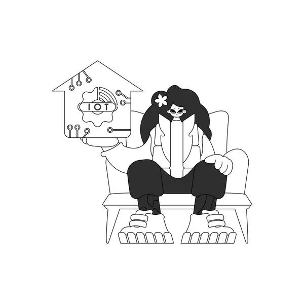 Правообладатель Иллюстрации Girl Handing Iot Logo Vector Style — стоковый вектор