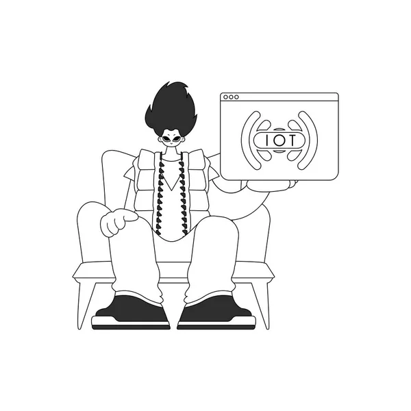 Человек Логотипом Iot Векторной Форме Нарисованной Стиле Деко — стоковый вектор