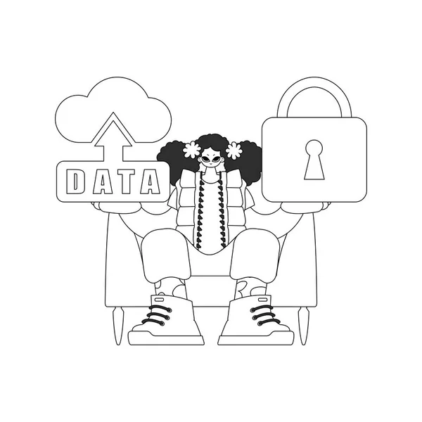 Mädchen Mit Logo Für Internet Der Dinge Vektor Cloud Speicherstil — Stockvektor