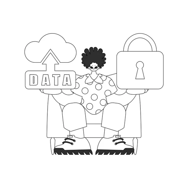 Man Holding Cloud Storage Icon Represent Internet Things Vector Linear — Archivo Imágenes Vectoriales