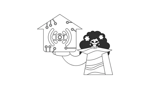 Девушка Логотипом Iot Нарисованная Простым Шрифтом — стоковый вектор