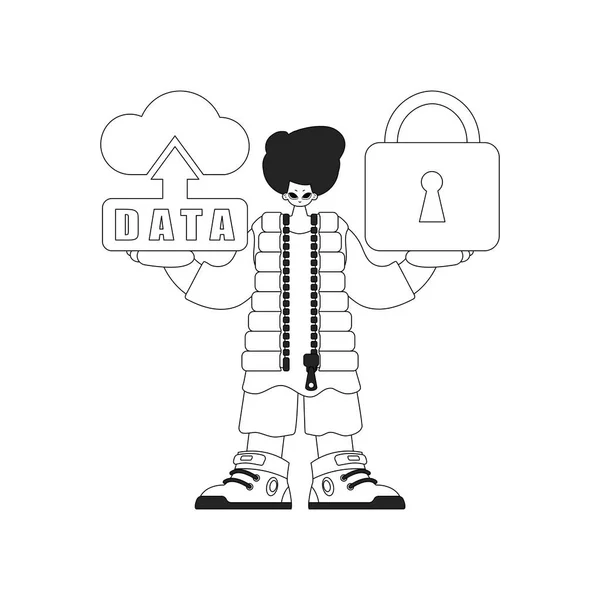 Illustrationillustration Eines Mannes Mit Einem Logo Für Cloud Storage Und — Stockvektor