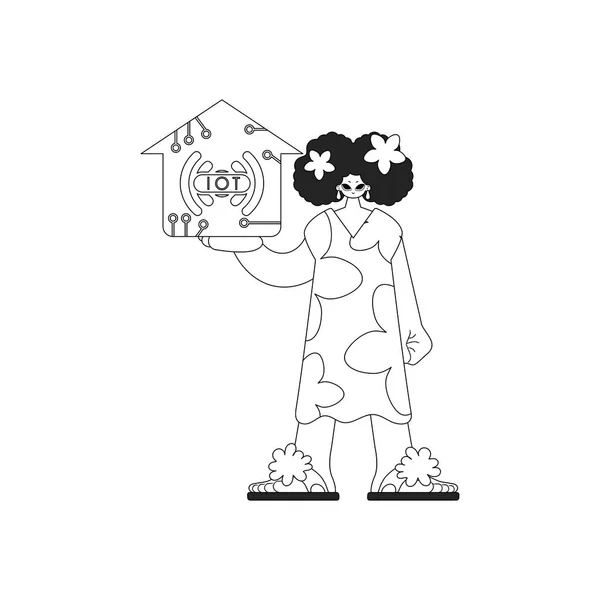 Девушка Логотипом Iot Гладкий Векторный Дизайн — стоковый вектор