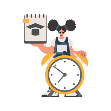 Varsayımsal ve ihtiyatlı saati olan genç bir kadın, beyaz kurumlarda izole edilmiş. Moda tarzı, Vektör İllüstrasyonu