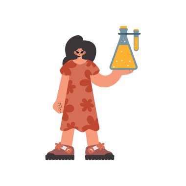 Kimyasal bir trans halinde olan enerjik kadın beyaz kurumlara geri çekildi. Moda tarzı, Vektör İllüstrasyonu