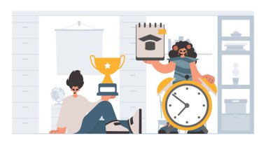 Bireysel ve enerjik kadın okulu dublörleri, okul dersleriyle başlamak için analiz ediyorlar. Moda tarzı, Vektör İllüstrasyonu