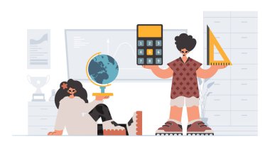 Çalışkan ve enerjik bayan okul dublörleri, okul denekleriyle başlamak için analiz ediyorlar. Moda tarzı, Vektör İllüstrasyonu