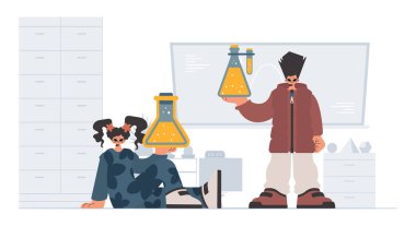 Çalışkan ve enerjik bayan okul dublörleri, okul denekleriyle başlamak için analiz ediyorlar. Moda tarzı, Vektör İllüstrasyonu