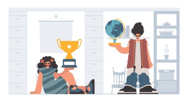 Çalışkan ve enerjik bayan okul dublörleri, okul denekleriyle başlamak için analiz ediyorlar. Moda tarzı, Vektör İllüstrasyonu