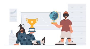 Çalışkan ve enerjik bayan okul dublörleri, okul denekleriyle başlamak için analiz ediyorlar. Moda tarzı, Vektör İllüstrasyonu