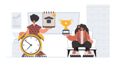 Çalışkan ve enerjik bayan okul dublörleri, okul denekleriyle başlamak için analiz ediyorlar. Moda tarzı, Vektör İllüstrasyonu