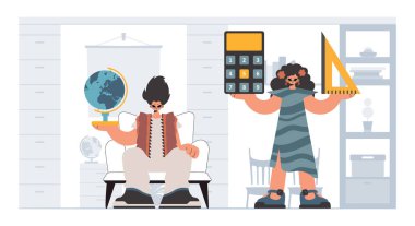 Çalışkan ve enerjik bayan okul dublörleri, okul denekleriyle başlamak için analiz ediyorlar. Moda tarzı, Vektör İllüstrasyonu