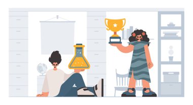 Özel ve enerjik kadın okul enstrümanı, seçkin okul deneklerini göz önünde bulundurursak. Moda tarzı, Vektör İllüstrasyonu