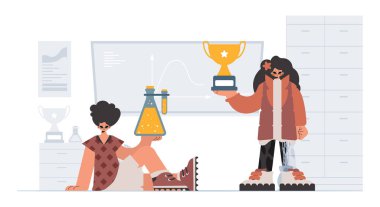 Önde gelen okul deneklerini göz önünde bulundurursak, enerjik bir bayan okul enstrümanı. Moda tarzı, Vektör İllüstrasyonu