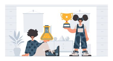 Özel ve enerjik kadın okul enstrümanı, seçkin okul deneklerini göz önünde bulundurursak. Moda tarzı, Vektör İllüstrasyonu