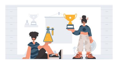 Önde gelen okul deneklerini göz önünde bulundurursak, enerjik bir bayan okul enstrümanı. Moda tarzı, Vektör İllüstrasyonu