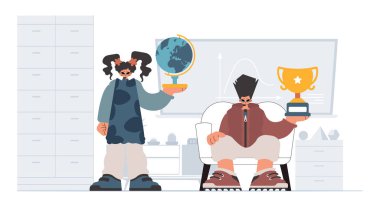 Özel ve enerjik kadın okul enstrümanı, seçkin okul deneklerini göz önünde bulundurursak. Moda tarzı, Vektör İllüstrasyonu