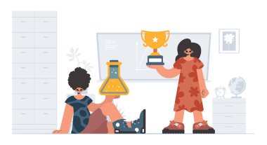 Özel ve enerjik kadın okul enstrümanı, seçkin okul deneklerini göz önünde bulundurursak. Moda tarzı, Vektör İllüstrasyonu