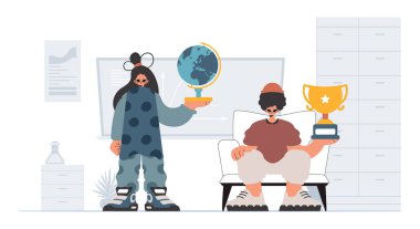 Özel ve enerjik kadın okul enstrümanı, seçkin okul deneklerini göz önünde bulundurursak. Moda tarzı, Vektör İllüstrasyonu