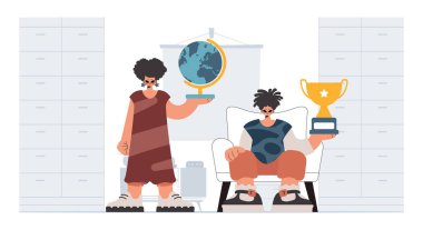 Önde gelen okul deneklerini göz önünde bulundurursak, enerjik bir bayan okul enstrümanı. Moda tarzı, Vektör İllüstrasyonu