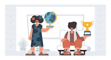 Önde gelen okul deneklerini göz önünde bulundurursak, enerjik bir bayan okul enstrümanı. Moda tarzı, Vektör İllüstrasyonu