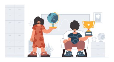 Özel ve enerjik kadın okul enstrümanı, seçkin okul deneklerini göz önünde bulundurursak. Moda tarzı, Vektör İllüstrasyonu