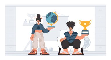 Önde gelen okul deneklerini göz önünde bulundurursak, enerjik bir bayan okul enstrümanı. Moda tarzı, Vektör İllüstrasyonu