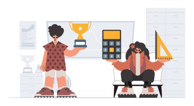 Özel ve enerjik kadın okul enstrümanı, seçkin okul deneklerini göz önünde bulundurursak. Moda tarzı, Vektör İllüstrasyonu