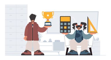 Önde gelen okul deneklerini göz önünde bulundurursak, enerjik bir bayan okul enstrümanı. Moda tarzı, Vektör İllüstrasyonu