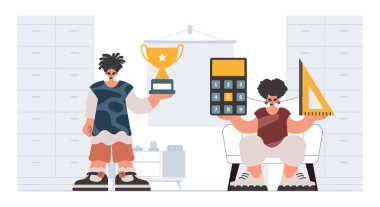 Özel ve enerjik kadın okul enstrümanı, seçkin okul deneklerini göz önünde bulundurursak. Moda tarzı, Vektör İllüstrasyonu