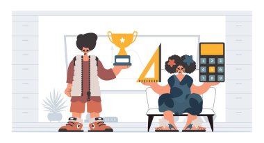 Özel ve enerjik kadın okul enstrümanı, seçkin okul deneklerini göz önünde bulundurursak. Moda tarzı, Vektör İllüstrasyonu