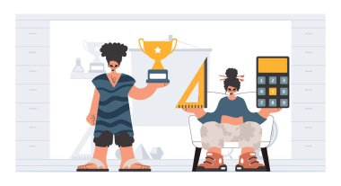 Özel ve enerjik kadın okul enstrümanı, seçkin okul deneklerini göz önünde bulundurursak. Moda tarzı, Vektör İllüstrasyonu