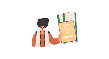 Vizesi olan kişi biletlere bakar. Beyaz temeli vardı. Moda tarzı, Vektör İllüstrasyonu