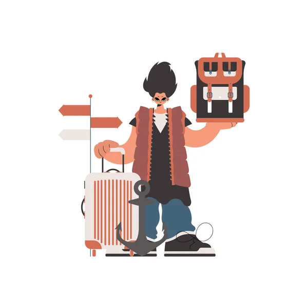 Die Person Hält Einen Reiserucksack Und Einen Rucksack Der Hand — Stockvektor