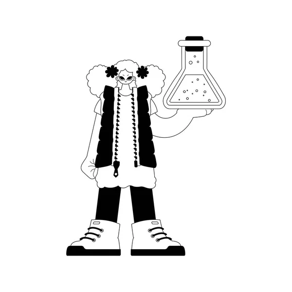 化学のバンプを持つ若い女性 学習対象 ダムとホワイトラインの職人技 トレンディーなスタイル ベクトルイラスト — ストックベクタ