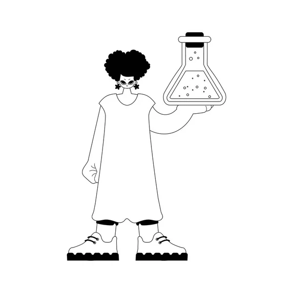 Энергичная Женщина Химической Шишкой Тема Обучения Дима Белая Линия Сумасшествия — стоковый вектор