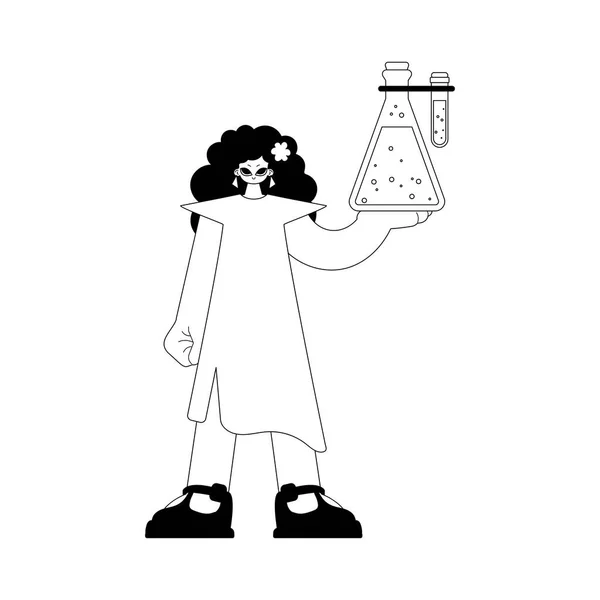 化学物質のバンプを持つ熱心な女性 学習対象 ダムとホワイトラインの職人技 トレンディーなスタイル ベクトルイラスト — ストックベクタ
