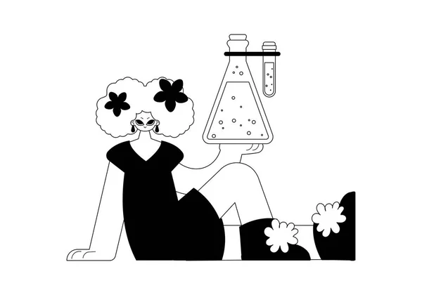 Ενεργοποιημένη Γυναίκα Χημικό Καρούμπαλο Μαθαίνω Μάθημα Dim Και Άσπρη Γραμμή — Διανυσματικό Αρχείο