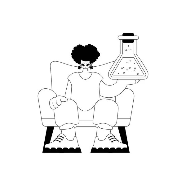 化学物質のバンプを持つ活力のある女性 学習対象 ダムとホワイトラインの職人技 トレンディーなスタイル ベクトルイラスト — ストックベクタ