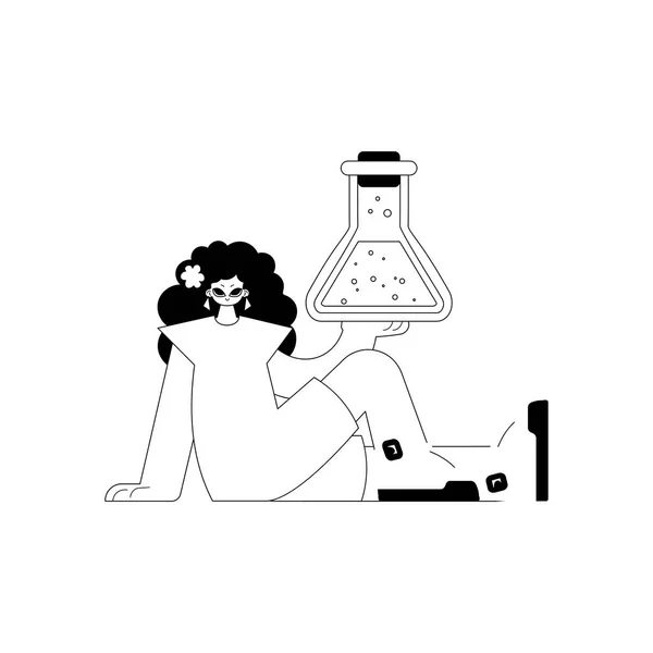 化学物質のバンプを持つ活力のある女性 学習対象 ダムとホワイトラインの職人技 トレンディーなスタイル ベクトルイラスト — ストックベクタ