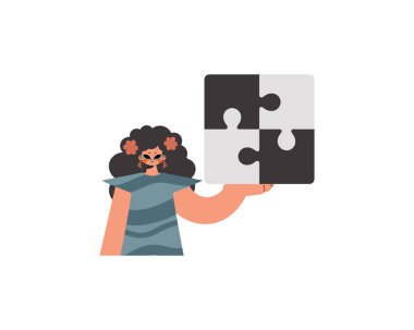 Genç kadının elinde büyük bir güç var. Bir sürü iş konusu. İzole edilmiş. Moda tarzı, Vektör İllüstrasyonu