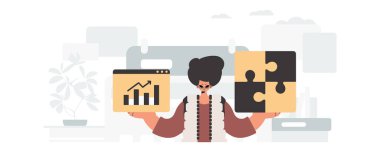 Şahıs sersemletici ve olumlu bir tablo tutuyor. Ödemeli iş sanıyordum. Moda tarzı, Vektör İllüstrasyonu