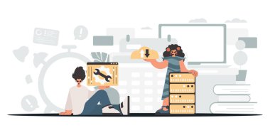 Seo yıldızlarının koleksiyonu. Veri kapasitesi konseptinin senkronizasyonu ve güvenliği. Moda tarzı, Vektör İllüstrasyonu