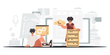 Seo yıldızlarının koleksiyonu. Bilgi kapasitesi konseptinin senkronizasyonu ve güvenliği. Moda tarzı, Vektör İllüstrasyonu