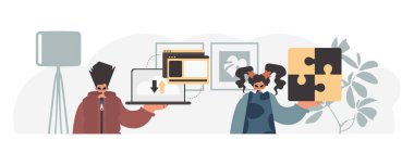 Seo yıldızlarının koleksiyonu. Bilgi kapasitesi konseptinin senkronizasyonu ve güvenliği. Moda tarzı, Vektör İllüstrasyonu